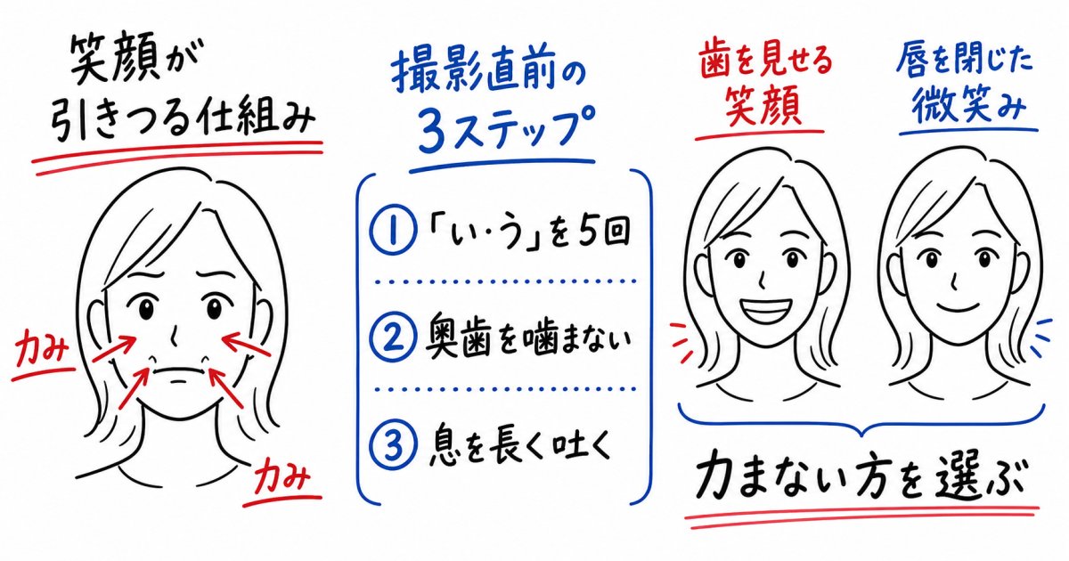 写真で口元の笑顔が引きつる原因と撮影直前のセルフケア
