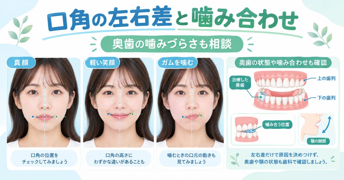 笑顔の口角に左右差、噛み合わせが原因？奥歯の噛みづらさも解説