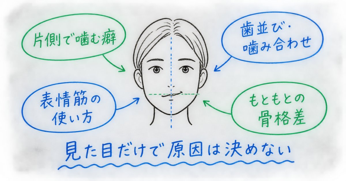 口角の高さが違うのは噛み合わせのせい？