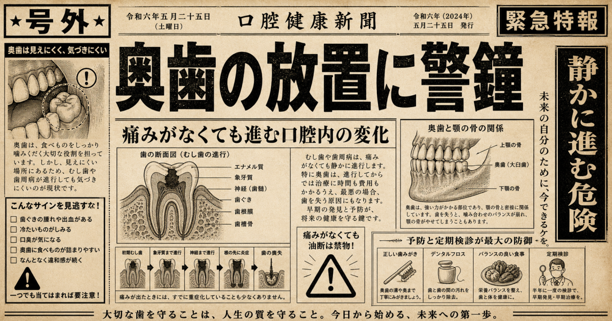 痛くないけど奥歯を抜いたまま放置するとどうなる？リスクを解説
