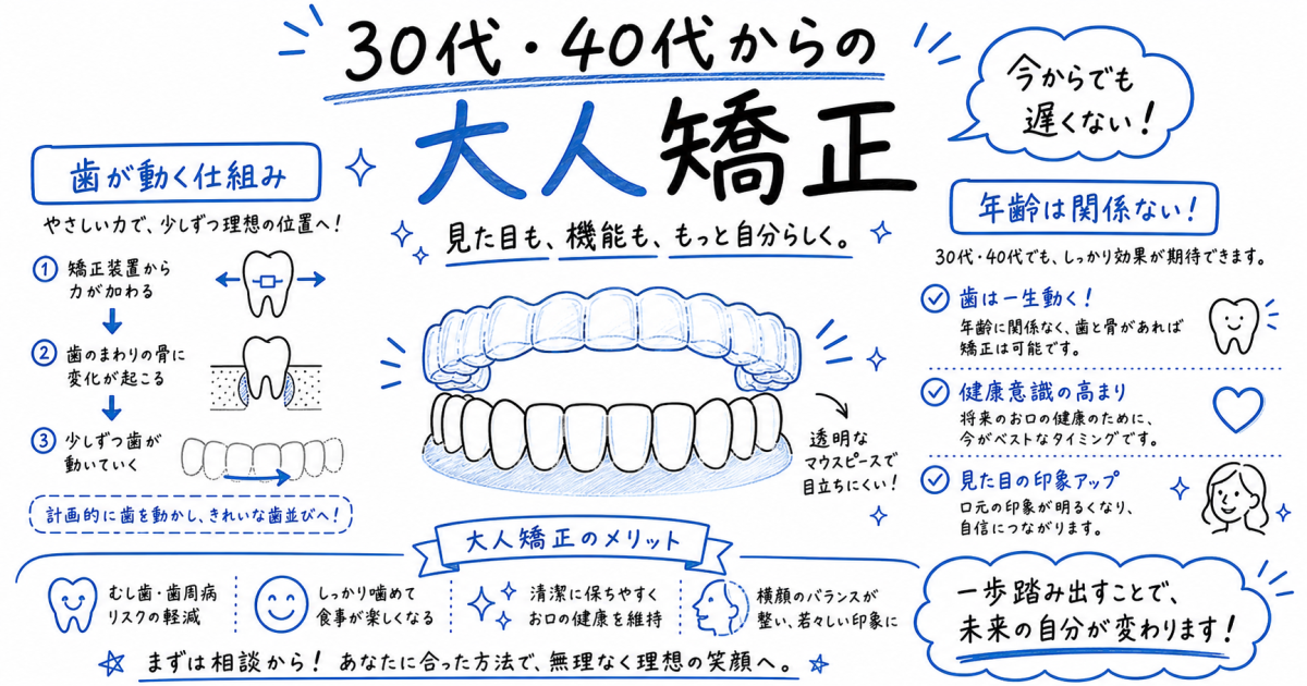30代40代の大人矯正は遅い？歯が動く医学的根拠とリスクを解説